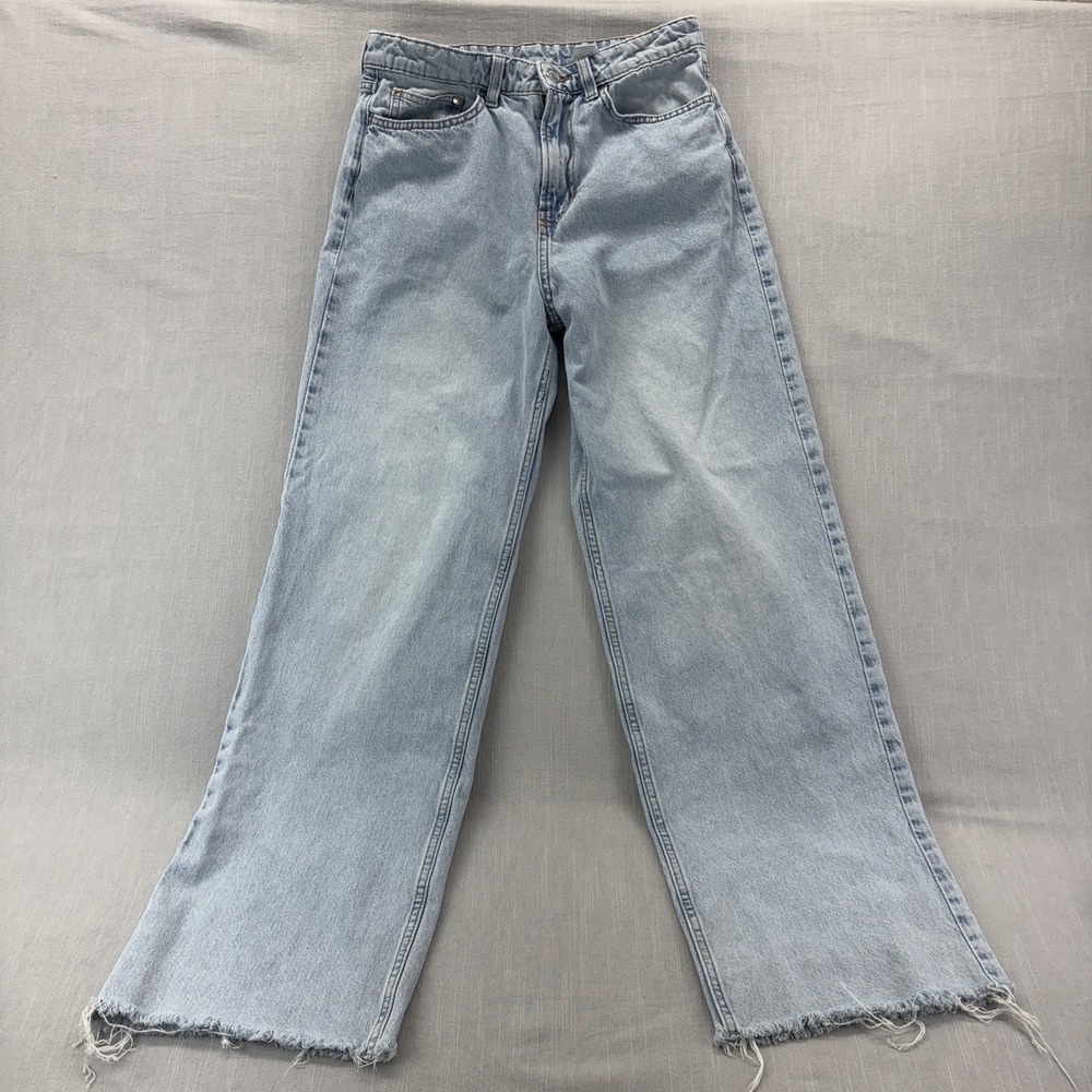H&M 2Denim Women's Wide Leg Jeans Size 6 Ultra High Waist Light Wash Raw Hem